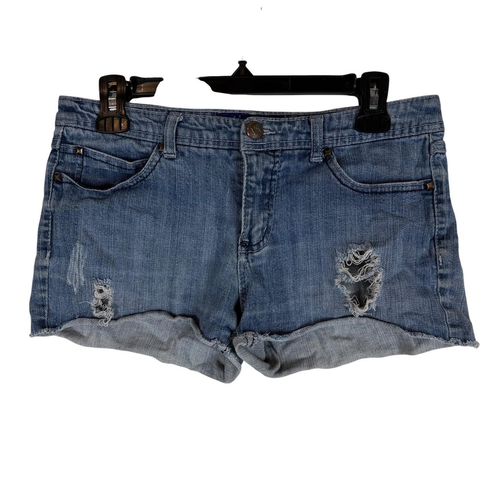 Miley Cyrus Max Azria Shorts Juniors 13 Blue Distressed Denim Cutoff Rolled Cuff